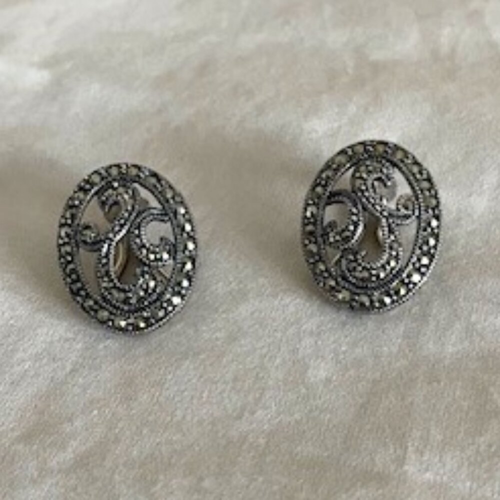 VTG Marcasite & Sterling Silver Clip-On Earrings